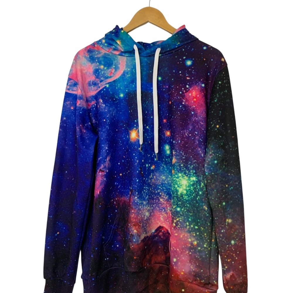 Galaxy Print Hoodie - Multicolor with kangaroo pouch for men or women size L/XL